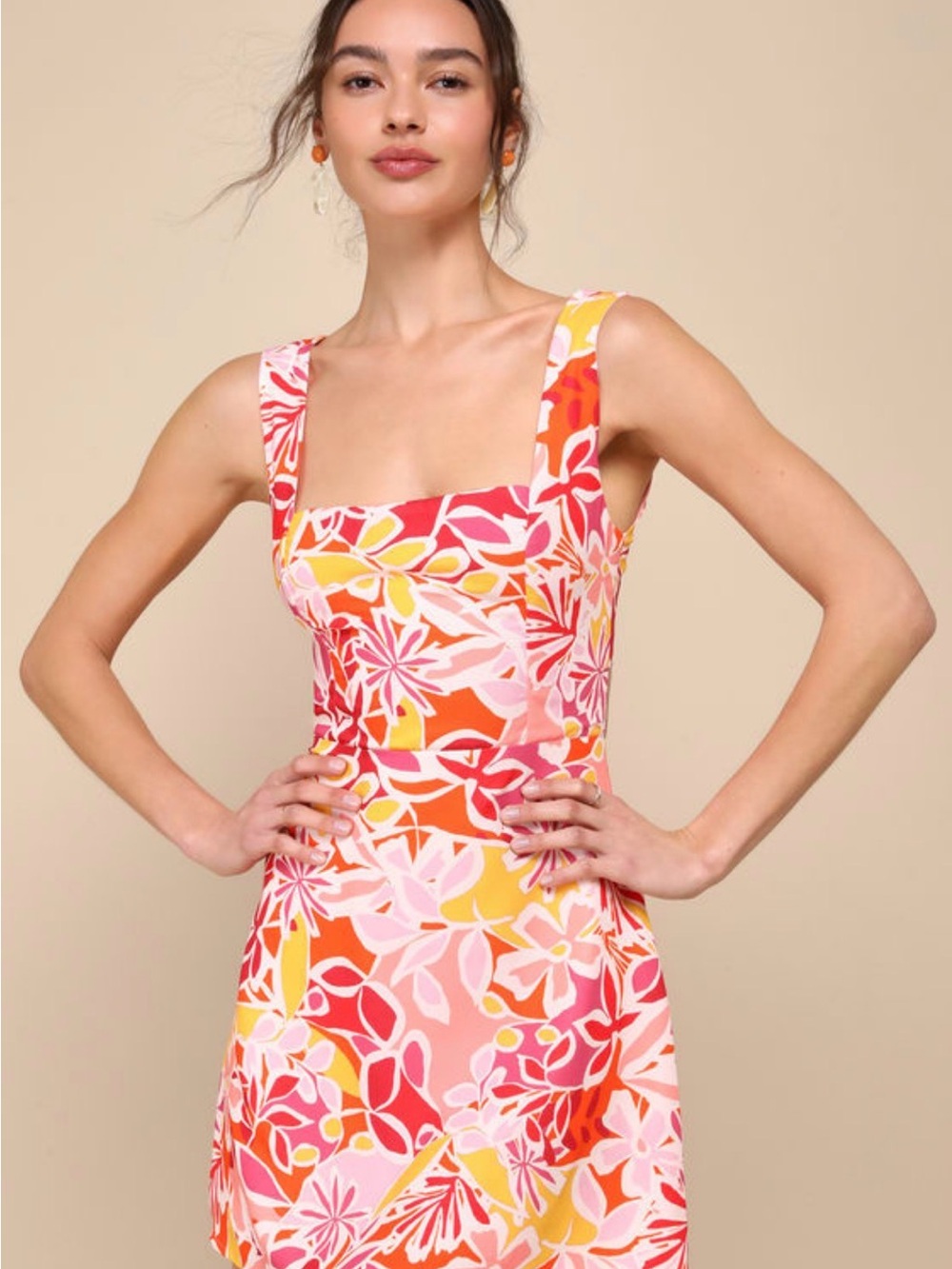 Lulu’s Women’s Effortless Joy Pink Multi Floral Print Lace-Up Mini Dress